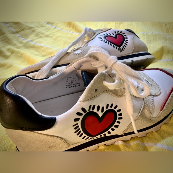 Coach x Keith Haring Heart Sneakers / Souliers sport cœur en cuir EU 38.5 - Picture 2 of 5